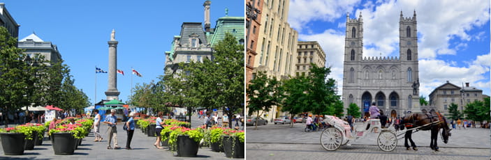 Vieux Montréal : Place Jacques Cartier et Place d'Armes