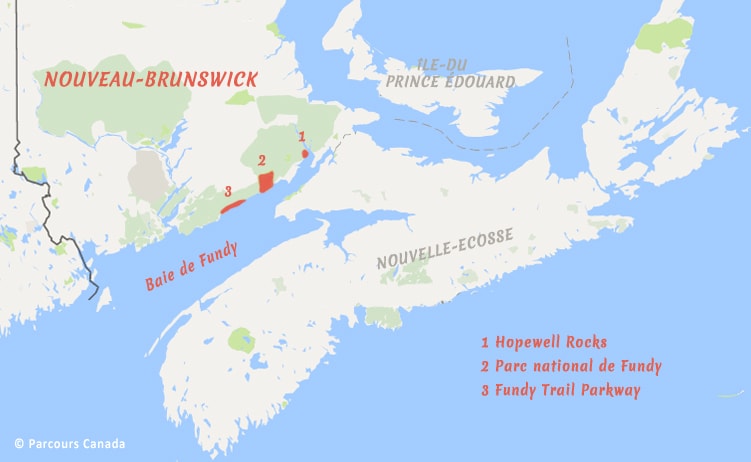 Carte 3 incontournables de la baie de Fundy au Nouveau-Brunswick
